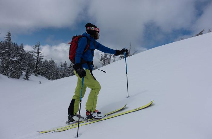 Allison Miles testing the 2017-18 Scarpa Gea RS at America's Best Bootfitters Boot Test