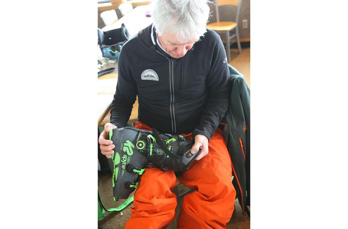 Bob Gleason testing the 2017-18 K2 Spyne 120 Heat at America's Best Bootfitters Boot Test